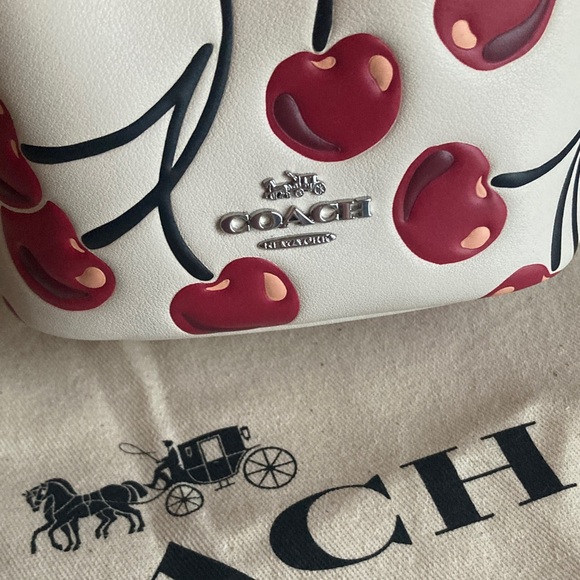 NWT Coach Cream Leather Mini Bucket Bag with Red Cherry Print - Picture 7 of 15